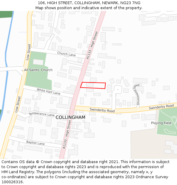 106, HIGH STREET, COLLINGHAM, NEWARK, NG23 7NG: Location map and indicative extent of plot