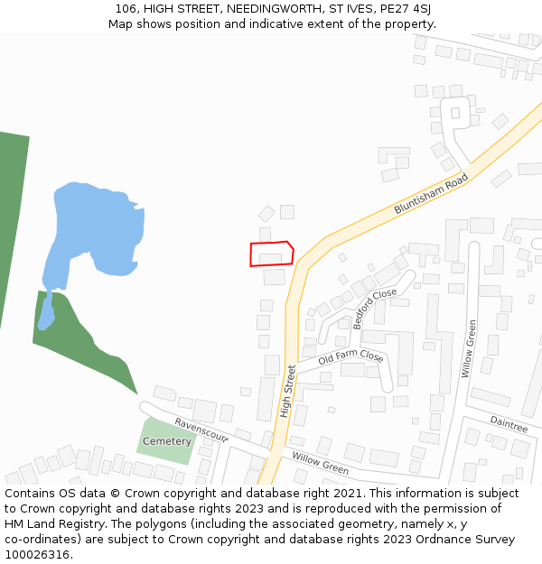 106, HIGH STREET, NEEDINGWORTH, ST IVES, PE27 4SJ: Location map and indicative extent of plot