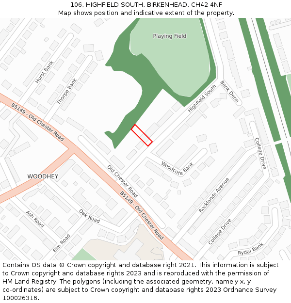 106, HIGHFIELD SOUTH, BIRKENHEAD, CH42 4NF: Location map and indicative extent of plot