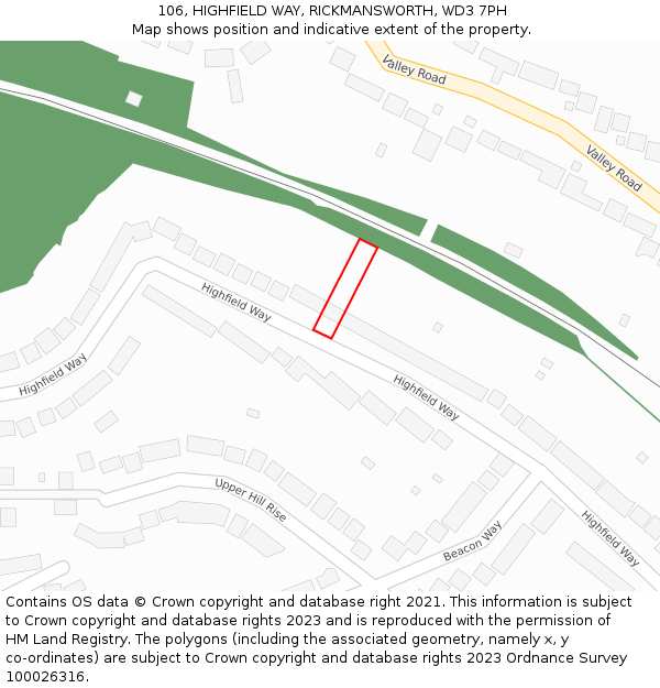 106, HIGHFIELD WAY, RICKMANSWORTH, WD3 7PH: Location map and indicative extent of plot