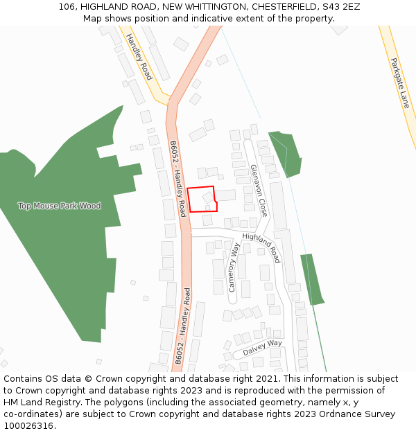 106, HIGHLAND ROAD, NEW WHITTINGTON, CHESTERFIELD, S43 2EZ: Location map and indicative extent of plot