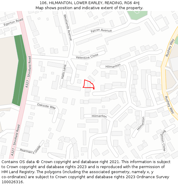 106, HILMANTON, LOWER EARLEY, READING, RG6 4HJ: Location map and indicative extent of plot