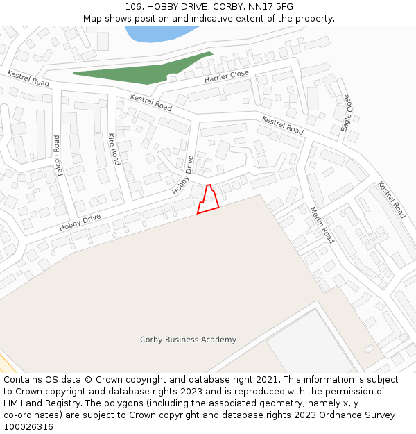 106, HOBBY DRIVE, CORBY, NN17 5FG: Location map and indicative extent of plot