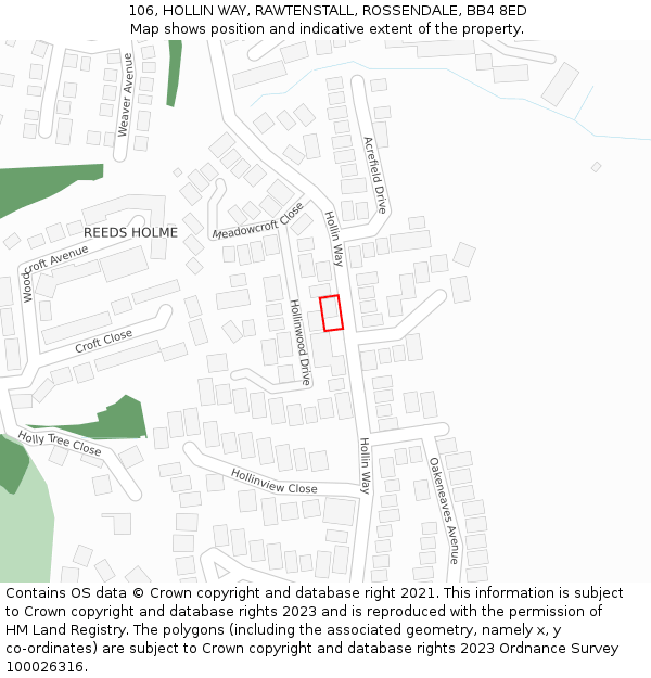 106, HOLLIN WAY, RAWTENSTALL, ROSSENDALE, BB4 8ED: Location map and indicative extent of plot