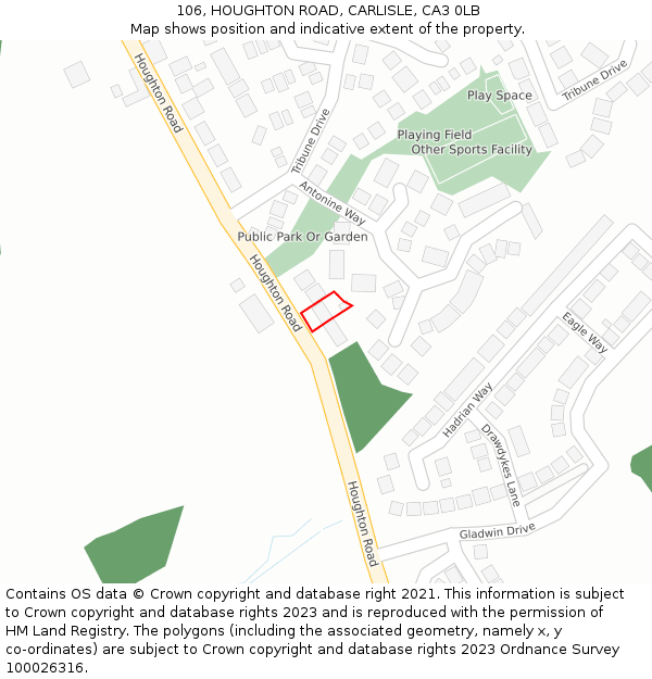 106, HOUGHTON ROAD, CARLISLE, CA3 0LB: Location map and indicative extent of plot