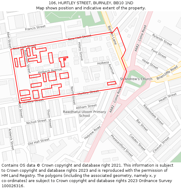 106, HURTLEY STREET, BURNLEY, BB10 1ND: Location map and indicative extent of plot