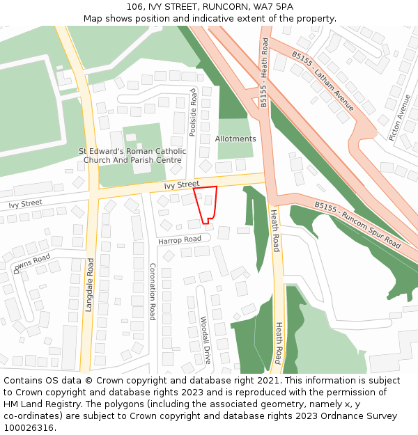 106, IVY STREET, RUNCORN, WA7 5PA: Location map and indicative extent of plot