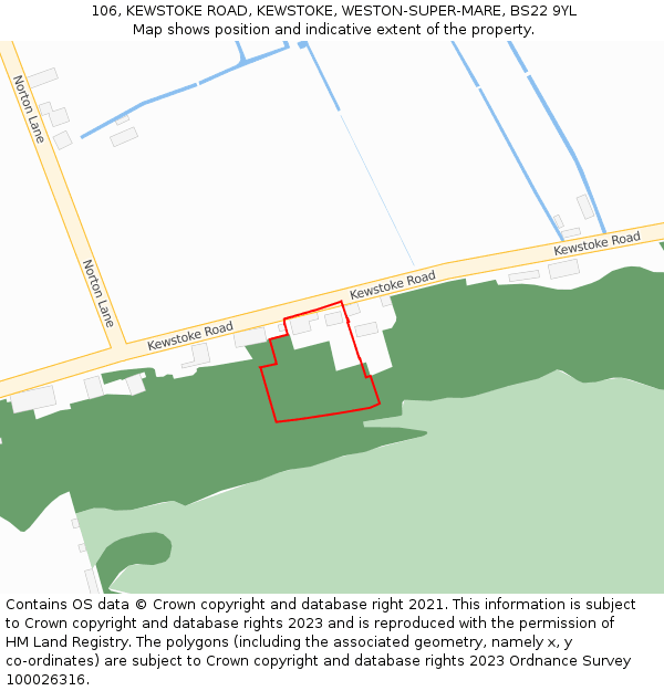 106, KEWSTOKE ROAD, KEWSTOKE, WESTON-SUPER-MARE, BS22 9YL: Location map and indicative extent of plot