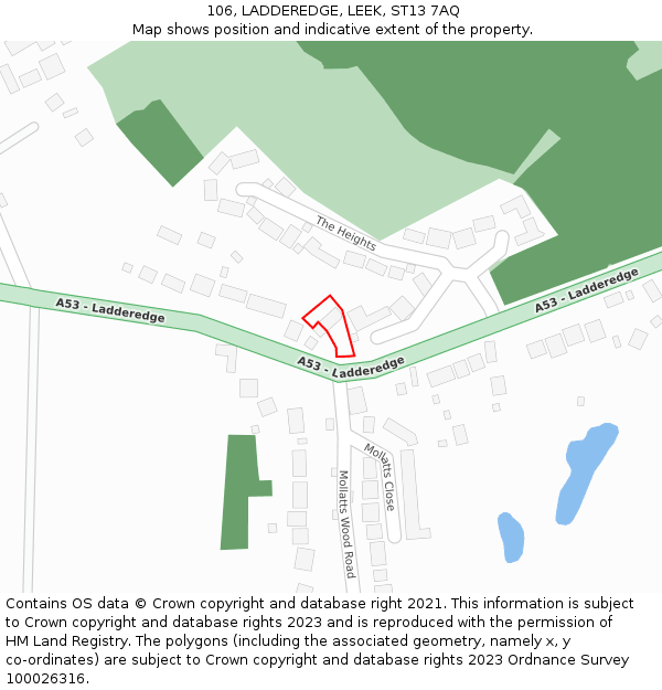 106, LADDEREDGE, LEEK, ST13 7AQ: Location map and indicative extent of plot