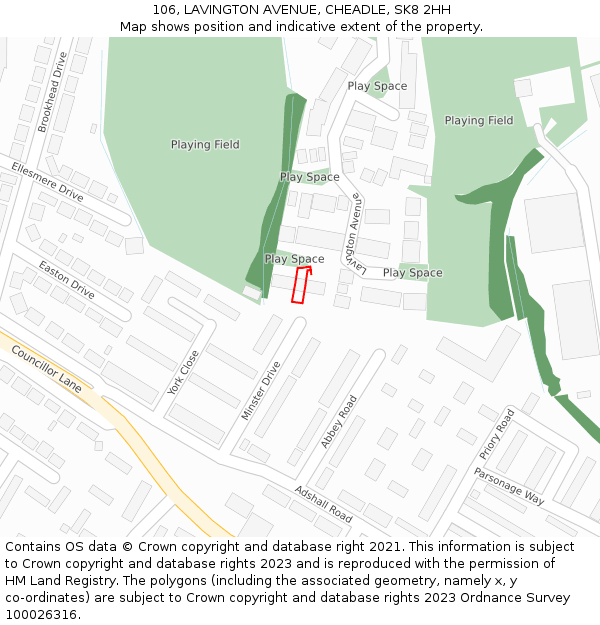 106, LAVINGTON AVENUE, CHEADLE, SK8 2HH: Location map and indicative extent of plot