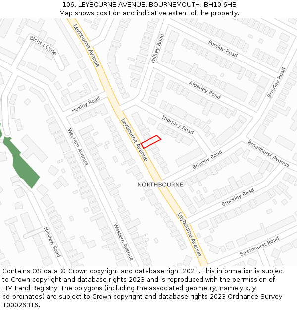 106, LEYBOURNE AVENUE, BOURNEMOUTH, BH10 6HB: Location map and indicative extent of plot