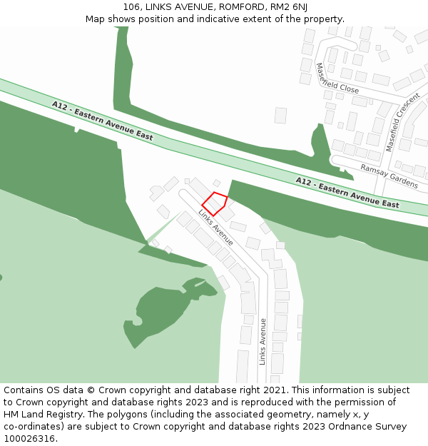 106, LINKS AVENUE, ROMFORD, RM2 6NJ: Location map and indicative extent of plot