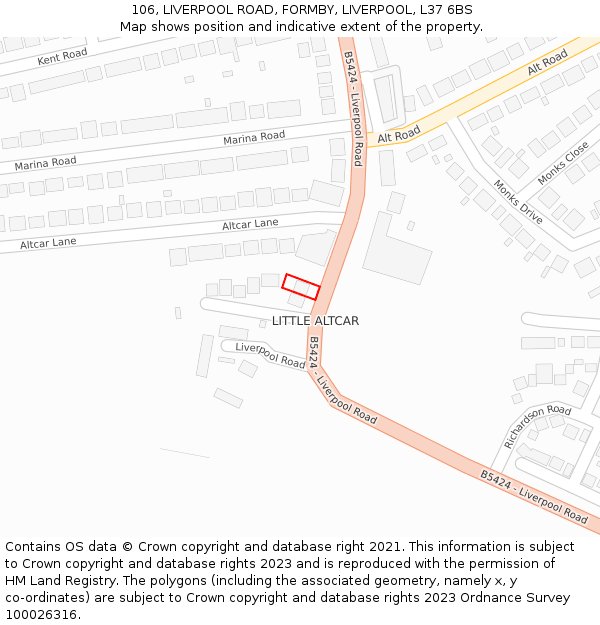 106, LIVERPOOL ROAD, FORMBY, LIVERPOOL, L37 6BS: Location map and indicative extent of plot