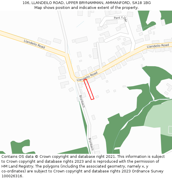 106, LLANDEILO ROAD, UPPER BRYNAMMAN, AMMANFORD, SA18 1BG: Location map and indicative extent of plot