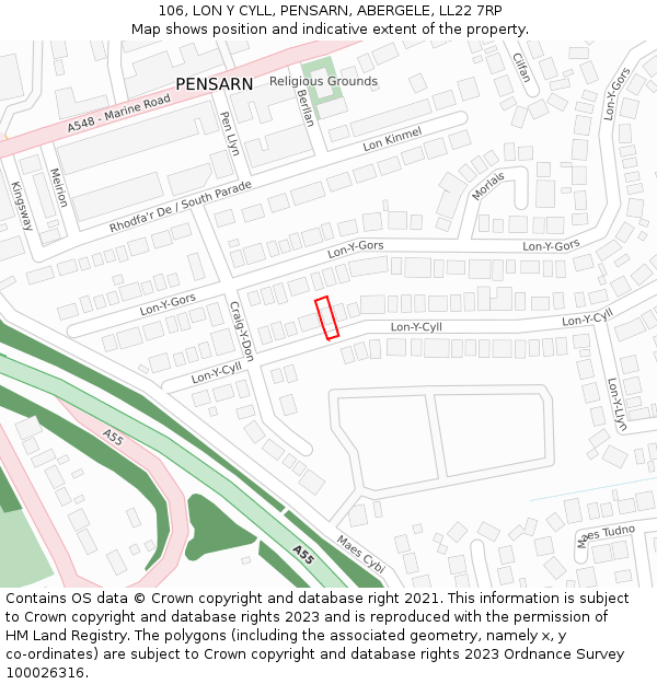 106, LON Y CYLL, PENSARN, ABERGELE, LL22 7RP: Location map and indicative extent of plot