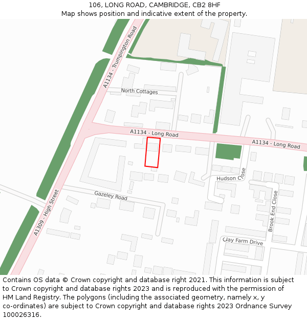 106, LONG ROAD, CAMBRIDGE, CB2 8HF: Location map and indicative extent of plot