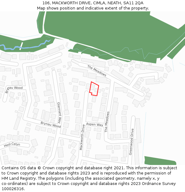 106, MACKWORTH DRIVE, CIMLA, NEATH, SA11 2QA: Location map and indicative extent of plot