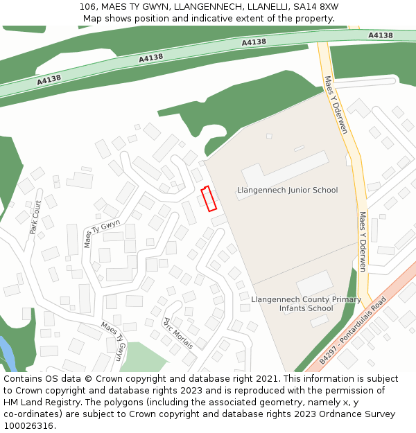 106, MAES TY GWYN, LLANGENNECH, LLANELLI, SA14 8XW: Location map and indicative extent of plot