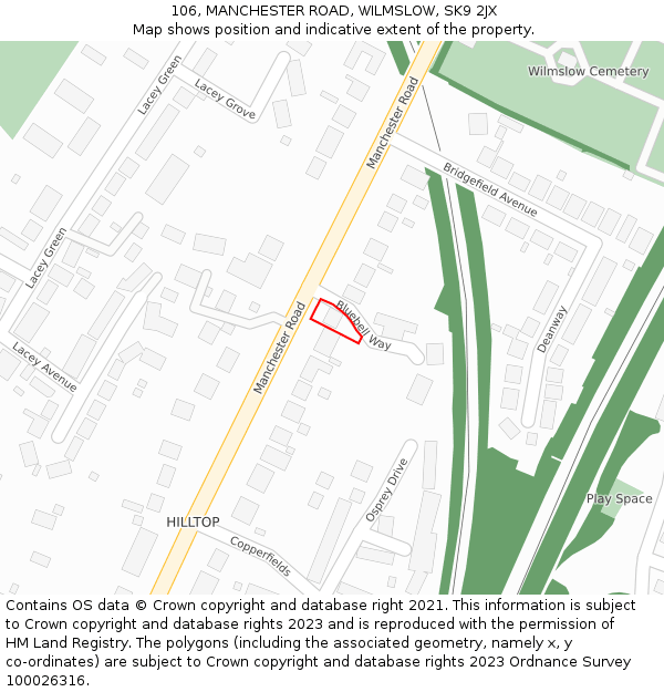 106, MANCHESTER ROAD, WILMSLOW, SK9 2JX: Location map and indicative extent of plot