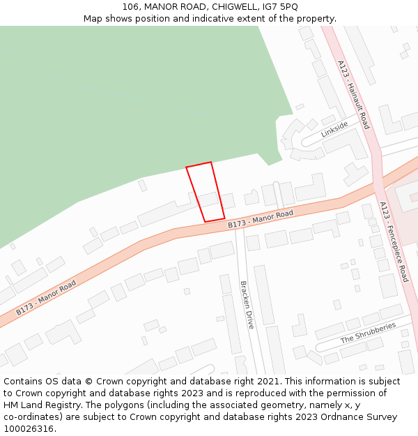 106, MANOR ROAD, CHIGWELL, IG7 5PQ: Location map and indicative extent of plot