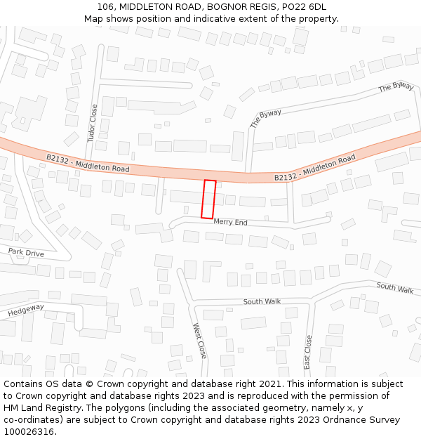 106, MIDDLETON ROAD, BOGNOR REGIS, PO22 6DL: Location map and indicative extent of plot