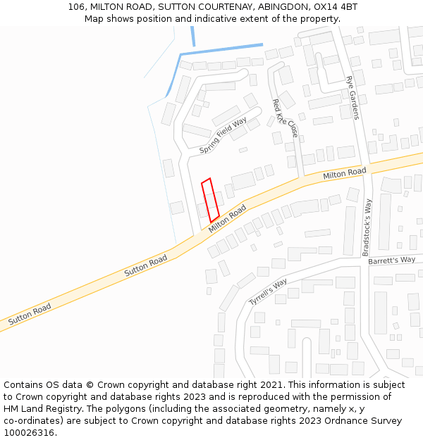 106, MILTON ROAD, SUTTON COURTENAY, ABINGDON, OX14 4BT: Location map and indicative extent of plot