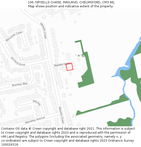 106, NIPSELLS CHASE, MAYLAND, CHELMSFORD, CM3 6EJ: Location map and indicative extent of plot