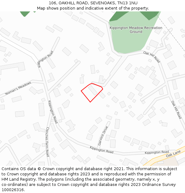 106, OAKHILL ROAD, SEVENOAKS, TN13 1NU: Location map and indicative extent of plot