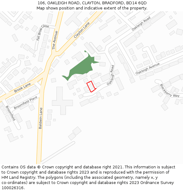 106, OAKLEIGH ROAD, CLAYTON, BRADFORD, BD14 6QD: Location map and indicative extent of plot