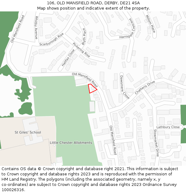 106, OLD MANSFIELD ROAD, DERBY, DE21 4SA: Location map and indicative extent of plot
