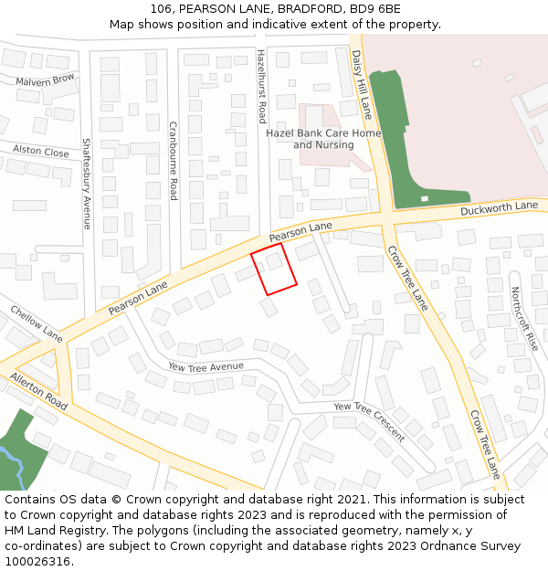 106, PEARSON LANE, BRADFORD, BD9 6BE: Location map and indicative extent of plot