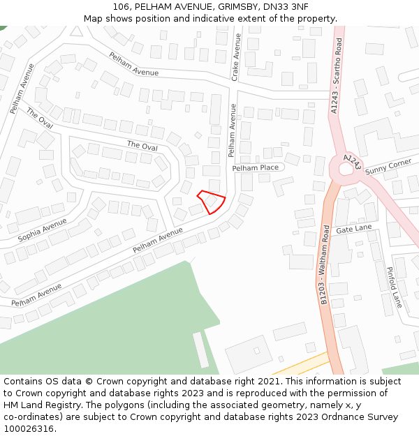 106, PELHAM AVENUE, GRIMSBY, DN33 3NF: Location map and indicative extent of plot