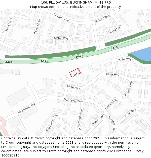 106, PILLOW WAY, BUCKINGHAM, MK18 7RQ: Location map and indicative extent of plot