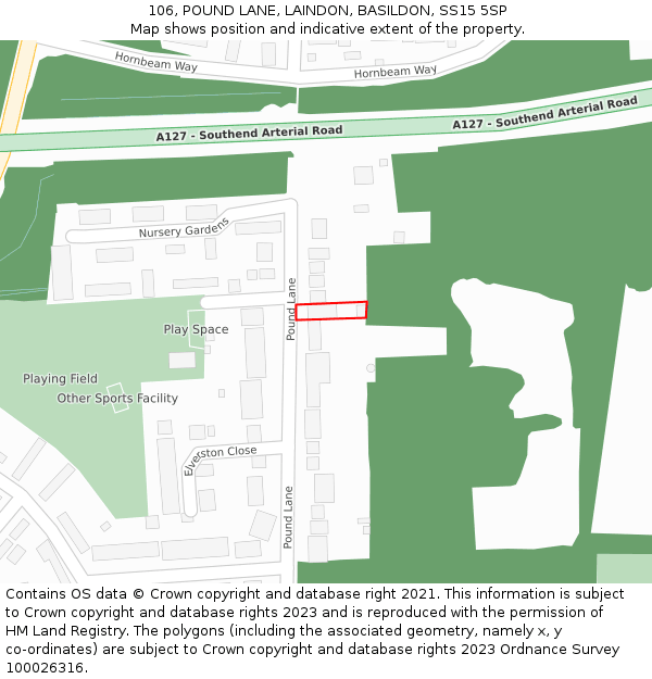 106, POUND LANE, LAINDON, BASILDON, SS15 5SP: Location map and indicative extent of plot