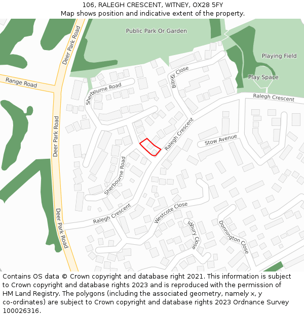 106, RALEGH CRESCENT, WITNEY, OX28 5FY: Location map and indicative extent of plot