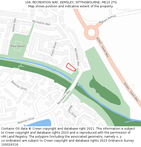 106, RECREATION WAY, KEMSLEY, SITTINGBOURNE, ME10 2TG: Location map and indicative extent of plot