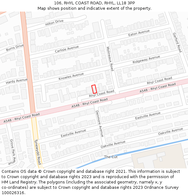 106, RHYL COAST ROAD, RHYL, LL18 3PP: Location map and indicative extent of plot