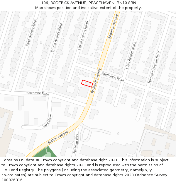 106, RODERICK AVENUE, PEACEHAVEN, BN10 8BN: Location map and indicative extent of plot