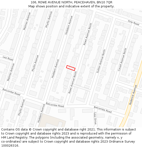 106, ROWE AVENUE NORTH, PEACEHAVEN, BN10 7QR: Location map and indicative extent of plot