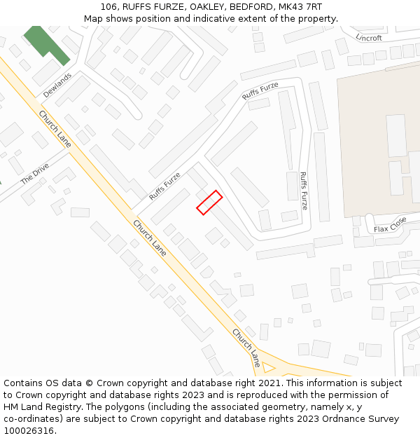 106, RUFFS FURZE, OAKLEY, BEDFORD, MK43 7RT: Location map and indicative extent of plot