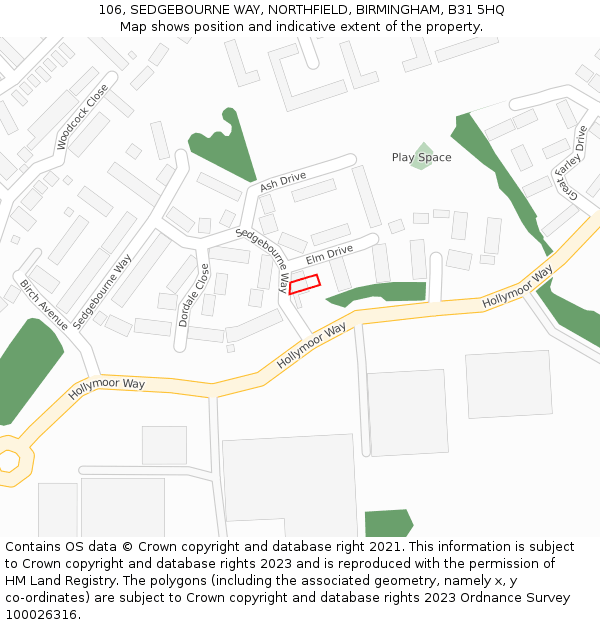 106, SEDGEBOURNE WAY, NORTHFIELD, BIRMINGHAM, B31 5HQ: Location map and indicative extent of plot