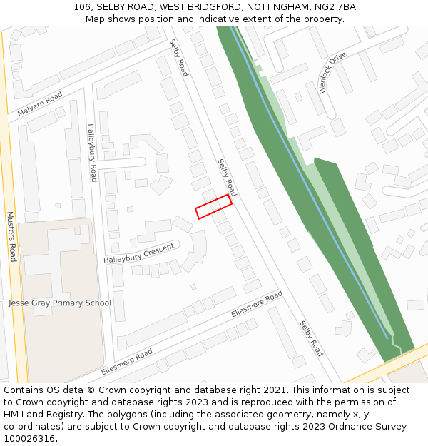 106, SELBY ROAD, WEST BRIDGFORD, NOTTINGHAM, NG2 7BA: Location map and indicative extent of plot