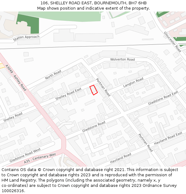 106, SHELLEY ROAD EAST, BOURNEMOUTH, BH7 6HB: Location map and indicative extent of plot