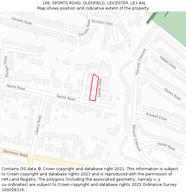 106, SPORTS ROAD, GLENFIELD, LEICESTER, LE3 8AJ: Location map and indicative extent of plot