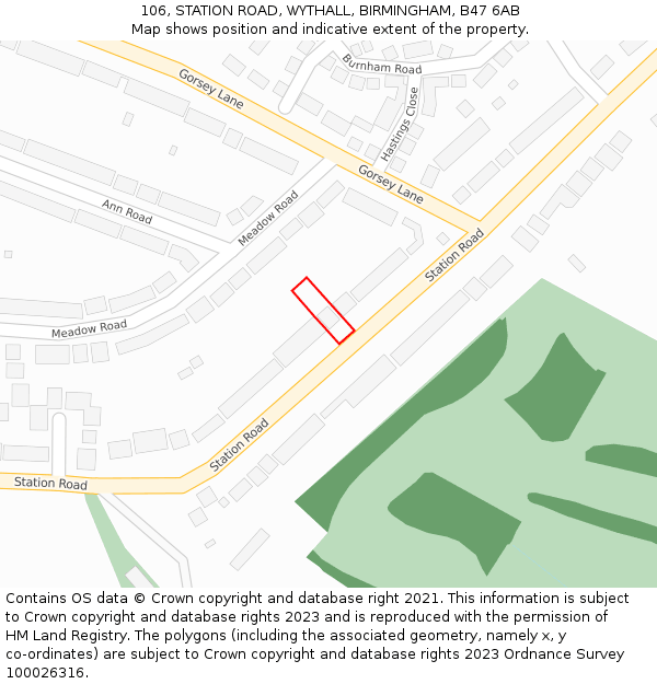 106, STATION ROAD, WYTHALL, BIRMINGHAM, B47 6AB: Location map and indicative extent of plot