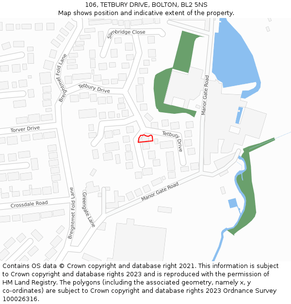 106, TETBURY DRIVE, BOLTON, BL2 5NS: Location map and indicative extent of plot