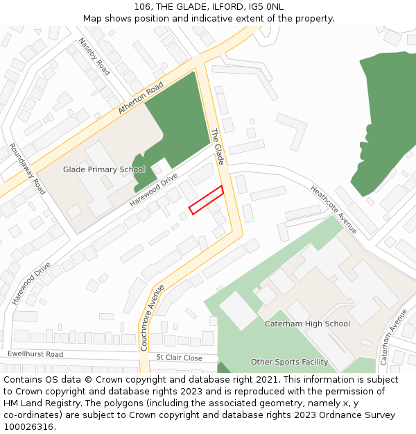 106, THE GLADE, ILFORD, IG5 0NL: Location map and indicative extent of plot