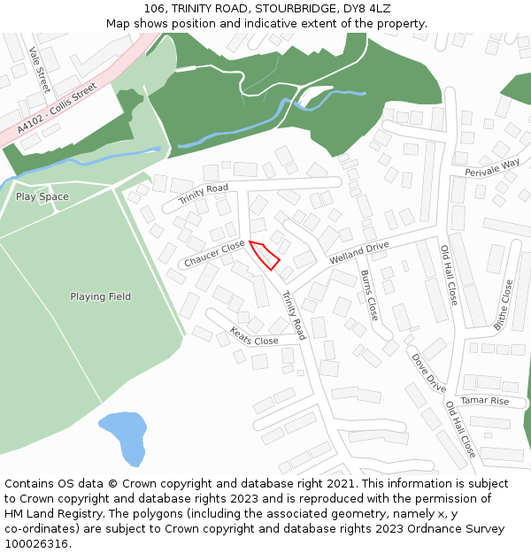 106, TRINITY ROAD, STOURBRIDGE, DY8 4LZ: Location map and indicative extent of plot