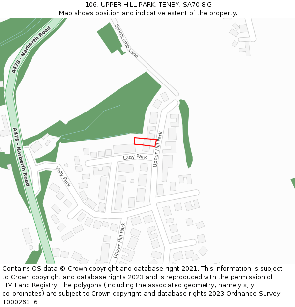 106, UPPER HILL PARK, TENBY, SA70 8JG: Location map and indicative extent of plot