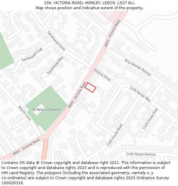 106, VICTORIA ROAD, MORLEY, LEEDS, LS27 8LL: Location map and indicative extent of plot